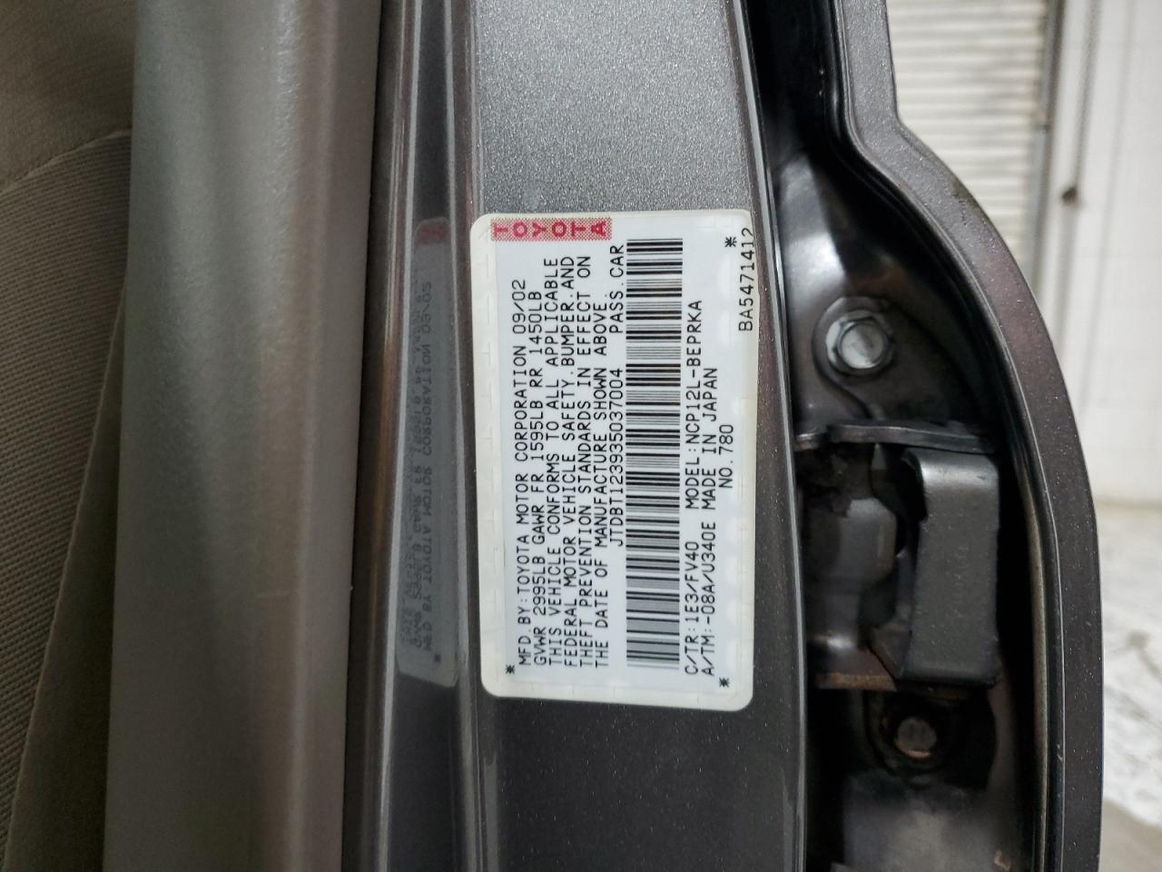 2003 Toyota Echo VIN: JTDBT123935037004 Lot: 86776975