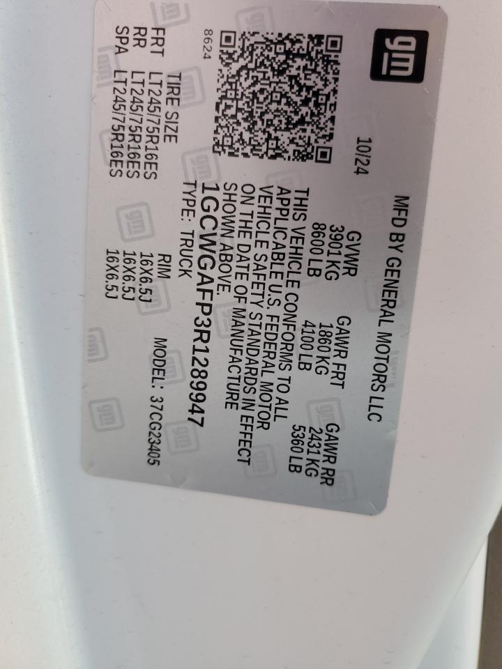 2024 Chevrolet Express G2500 VIN: 1GCWGAFP3R1289947 Lot: 85908755