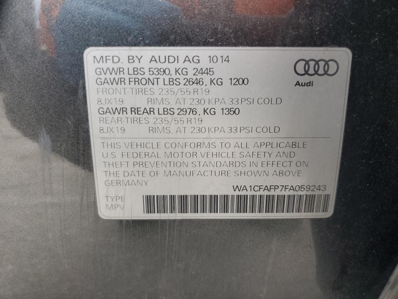 2015 Audi Q5 Premium VIN: WA1CFAFP7FA059243 Lot: 86189205