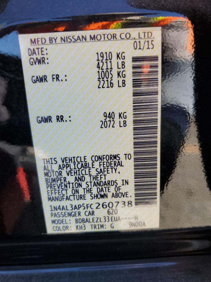 2015 Nissan Altima 2.5 VIN: 1N4AL3AP5FC260738 Lot: 85401825