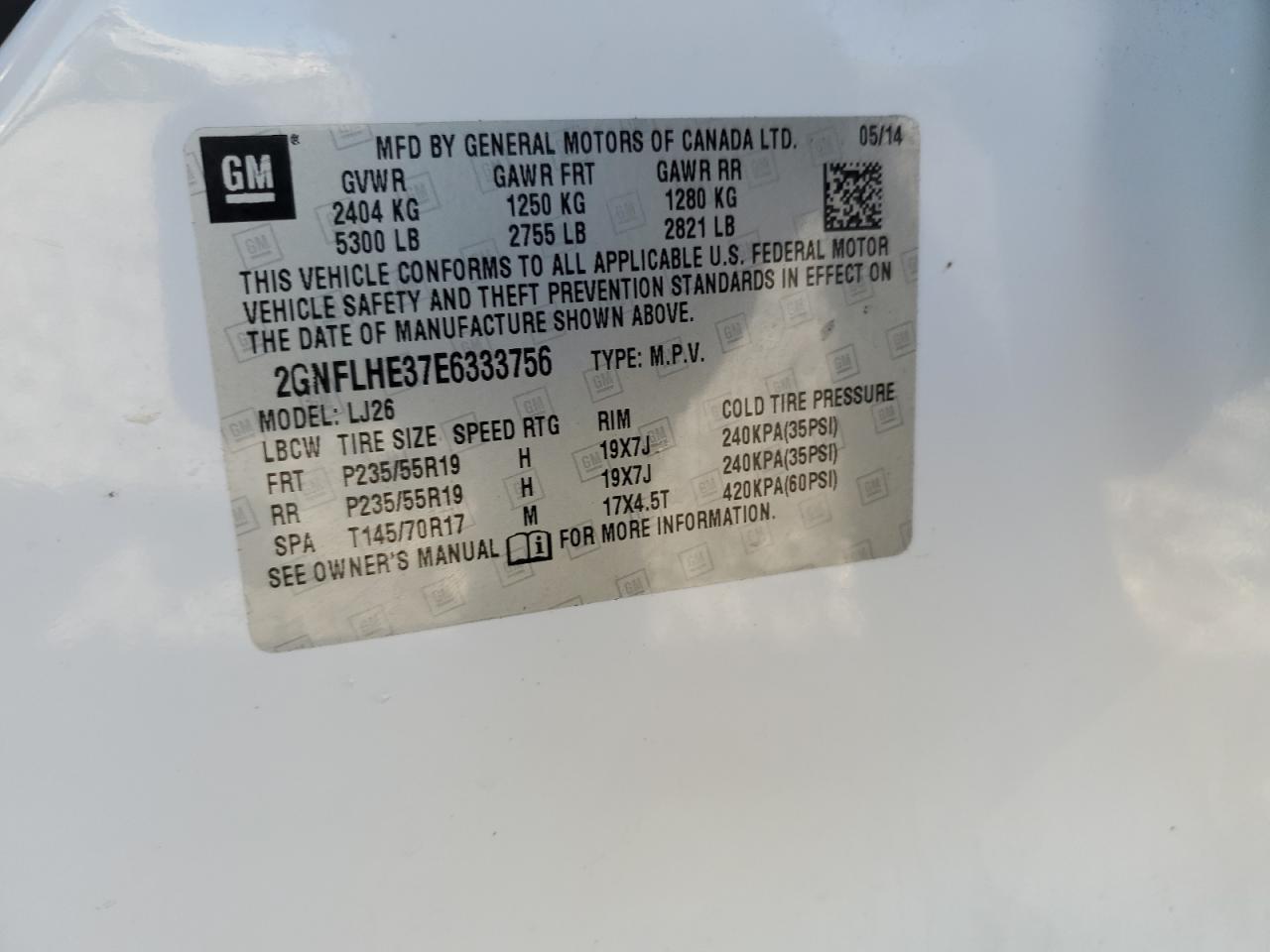 2014 Chevrolet Equinox Ltz VIN: 2GNFLHE37E6333756 Lot: 84633605