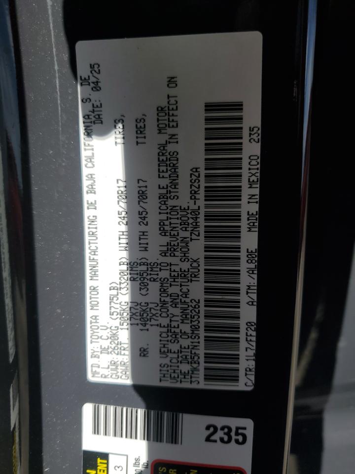 2025 Toyota Tacoma Double Cab VIN: 3TMKB5FN1SM035262 Lot: 84888035