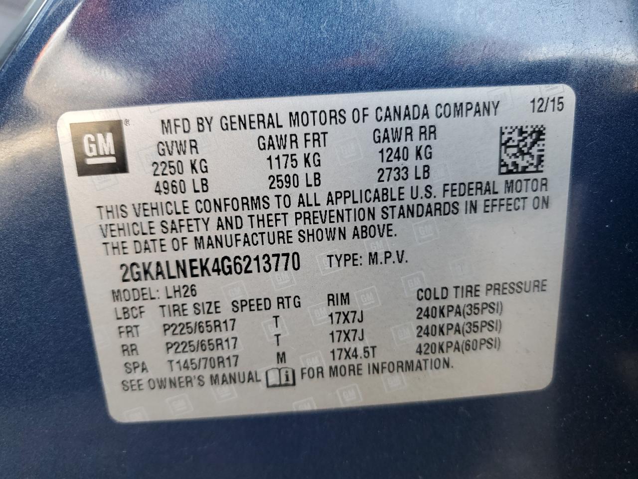 2016 GMC Terrain Sle VIN: 2GKALNEK4G6213770 Lot: 82378505