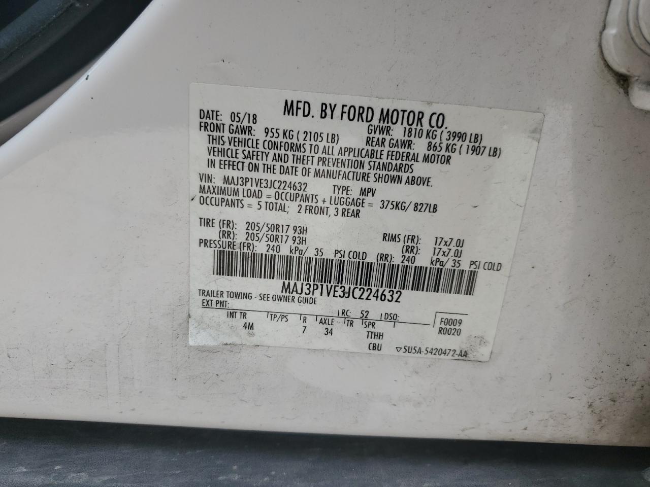 2018 Ford Ecosport Titanium VIN: MAJ3P1VE3JC224632 Lot: 89922525