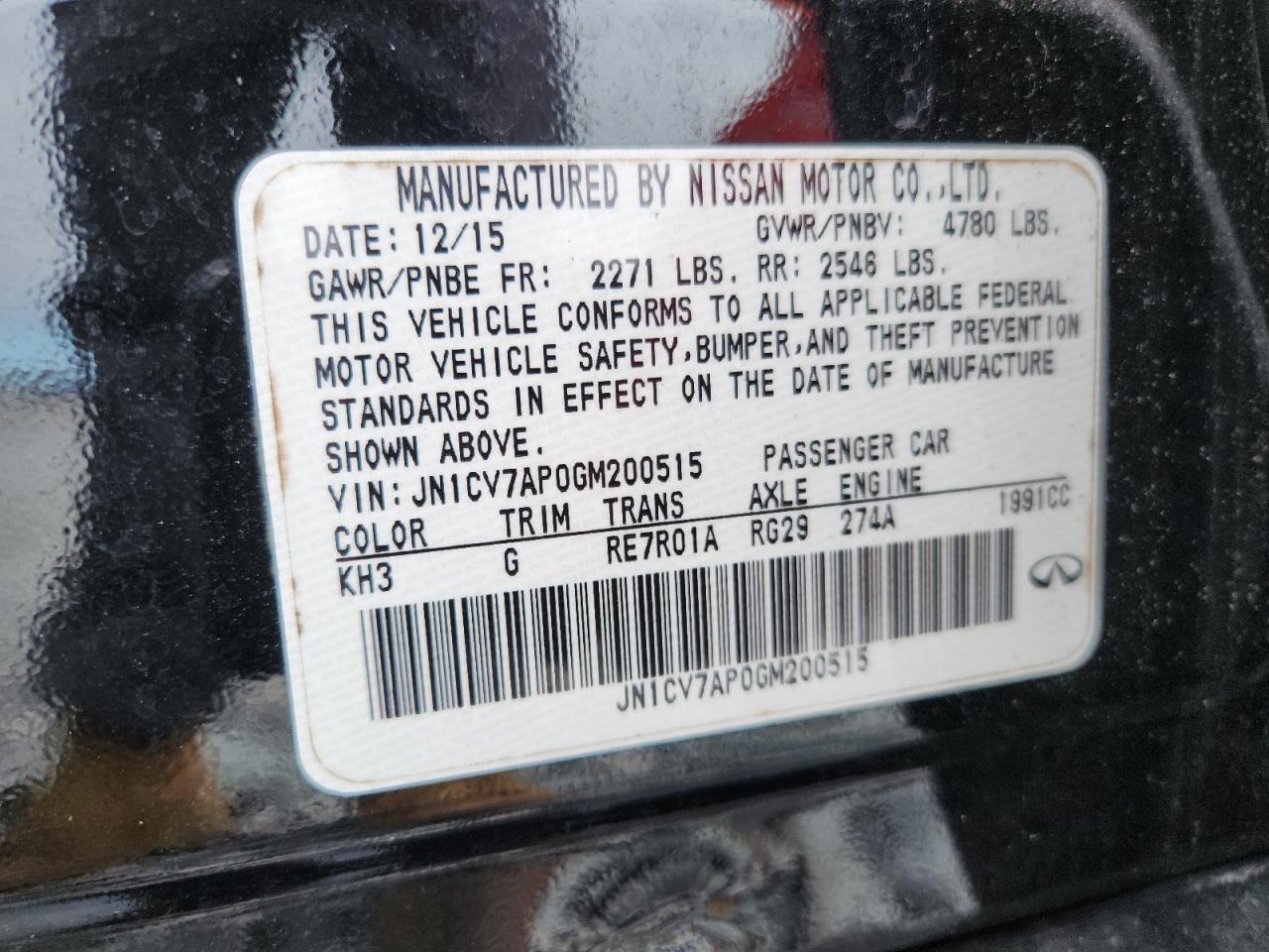 2016 Infiniti Q50 Base VIN: JN1CV7AP0GM200515 Lot: 85954315