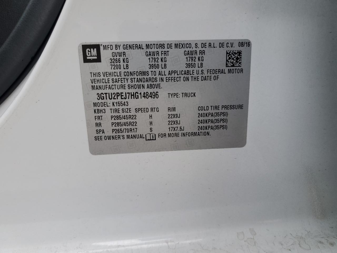 2017 GMC Sierra K1500 Denali VIN: 3GTU2PEJ7HG148496 Lot: 85292745