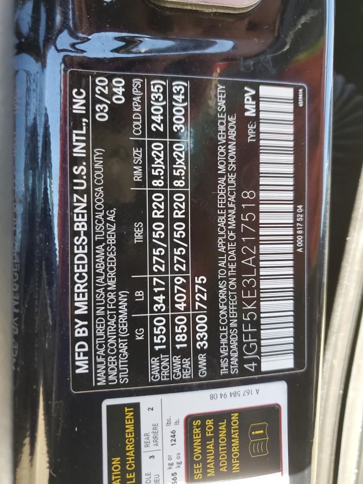 2020 Mercedes-Benz Gls 450 4Matic VIN: 4JGFF5KE3LA217518 Lot: 89822075