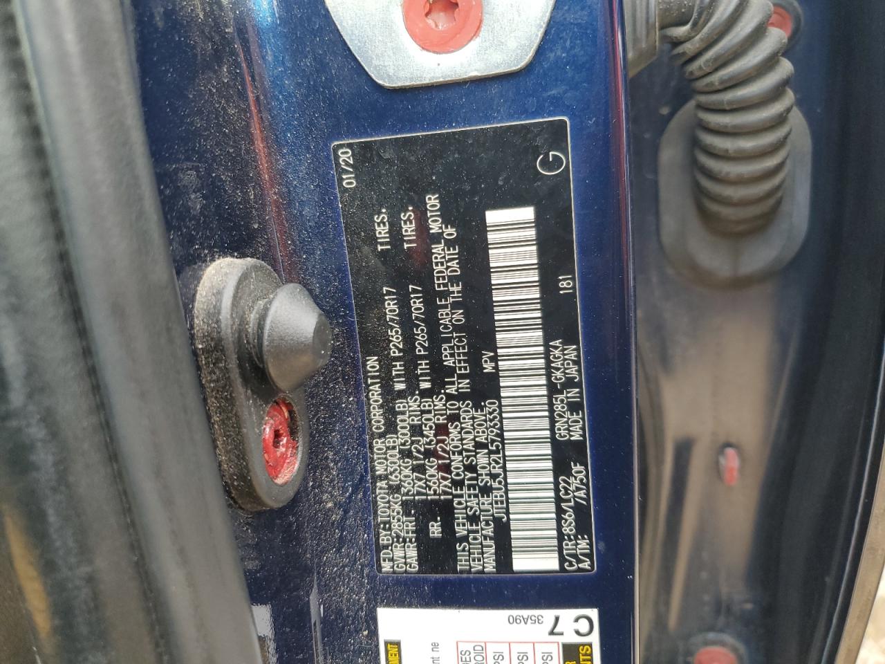 2020 Toyota 4Runner Sr5/Sr5 Premium VIN: JTEBU5JR2L5793330 Lot: 85760195