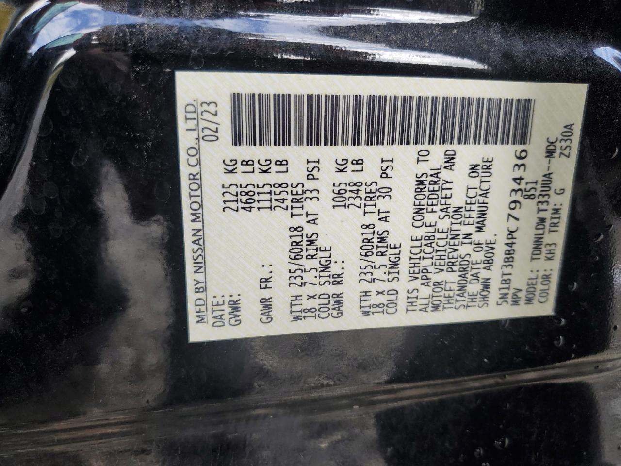 2023 Nissan Rogue Sv VIN: 5N1BT3BB4PC793436 Lot: 84292095
