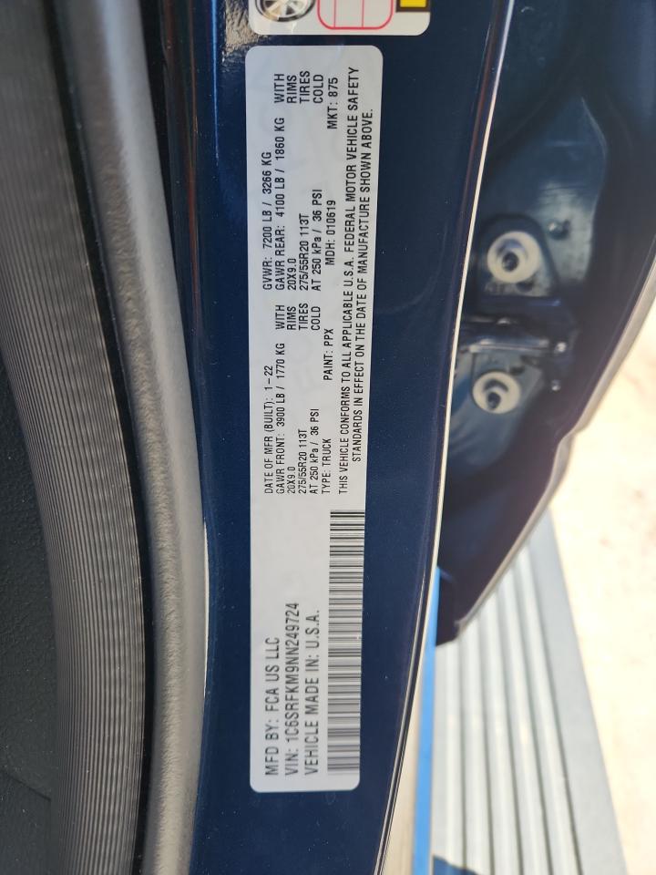 2022 Ram 1500 Longhorn VIN: 1C6SRFKM9NN249724 Lot: 82154375