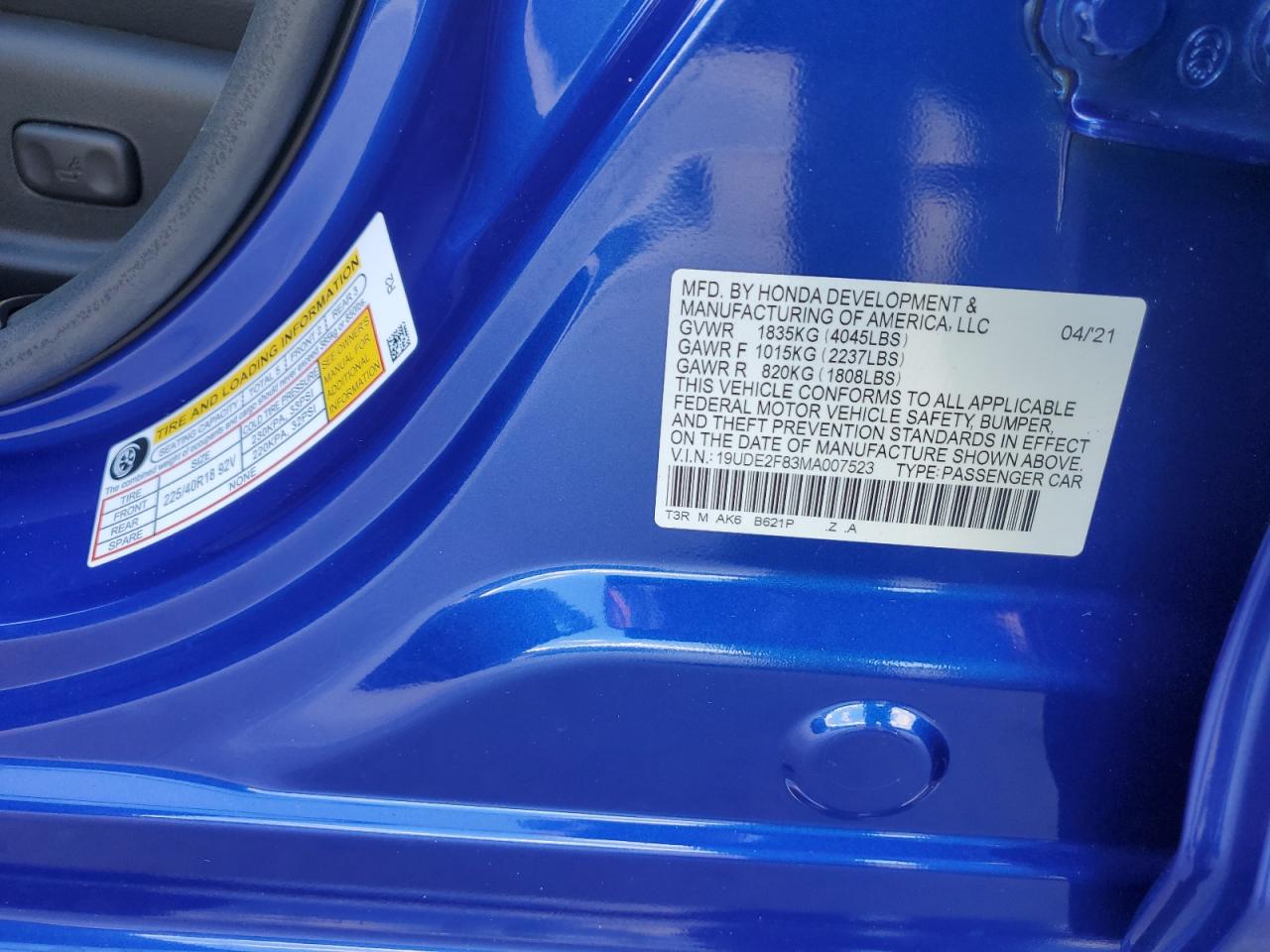 2021 Acura Ilx Premium A-Spec VIN: 19UDE2F83MA007523 Lot: 86636805