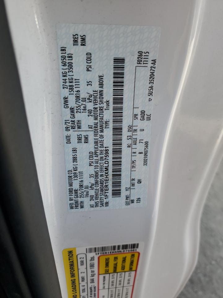 2021 Ford Ranger Xl VIN: 1FTER1EHXMLD75981 Lot: 84913735