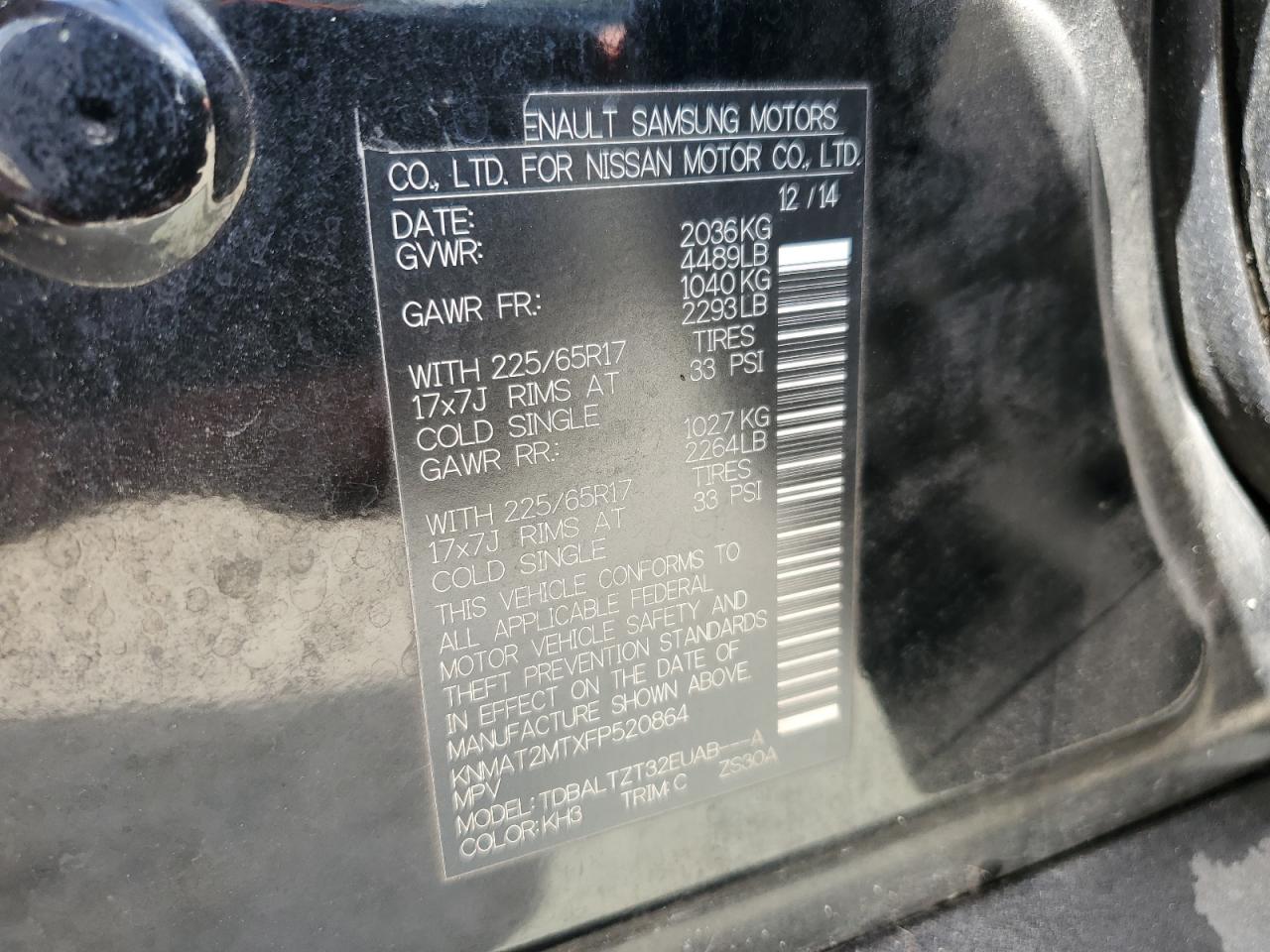 2015 Nissan Rogue S VIN: KNMAT2MTXFP520864 Lot: 85838905