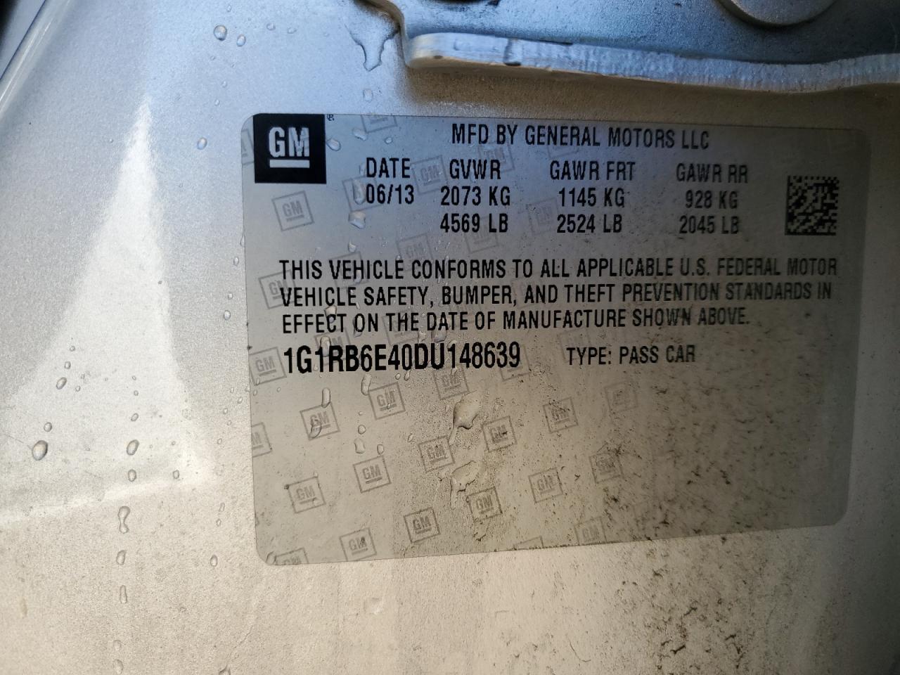 2013 Chevrolet Volt VIN: 1G1RB6E40DU148639 Lot: 84972015