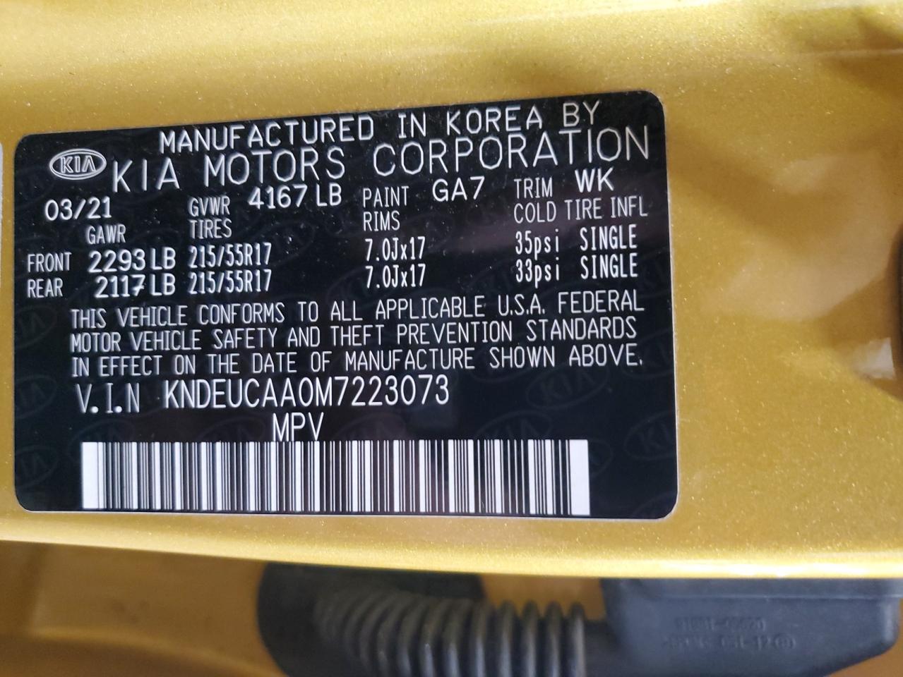 2021 Kia Seltos S VIN: KNDEUCAA0M7223073 Lot: 87453855