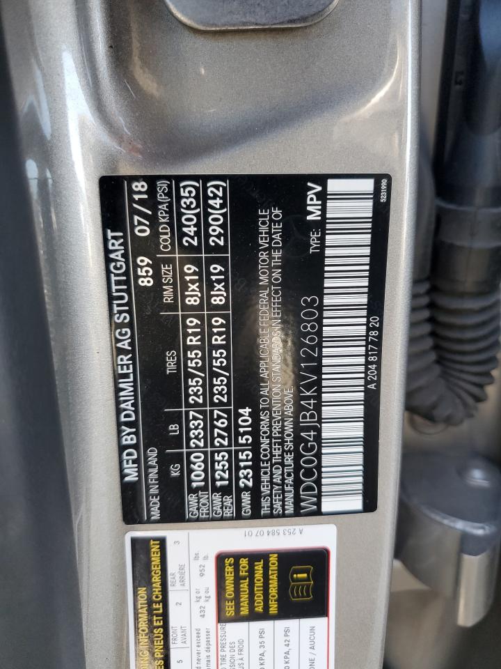 2019 Mercedes-Benz Glc 300 VIN: WDC0G4JB4KV126803 Lot: 87473565