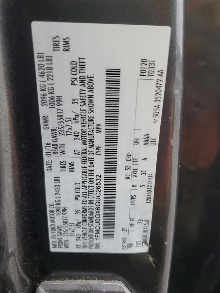 2016 Ford Escape Se VIN: 1FMCU0GX6GUC26532 Lot: 89789645