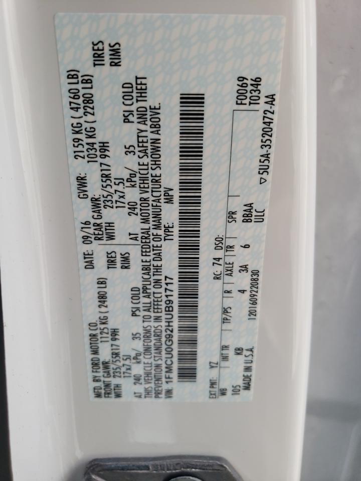 2017 Ford Escape Se VIN: 1FMCU0G92HUB91717 Lot: 84606135