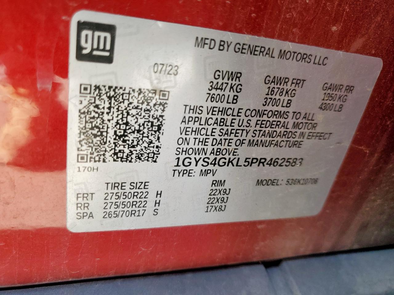 2023 Cadillac Escalade Sport Platinum VIN: 1GYS4GKL5PR462583 Lot: 85582145