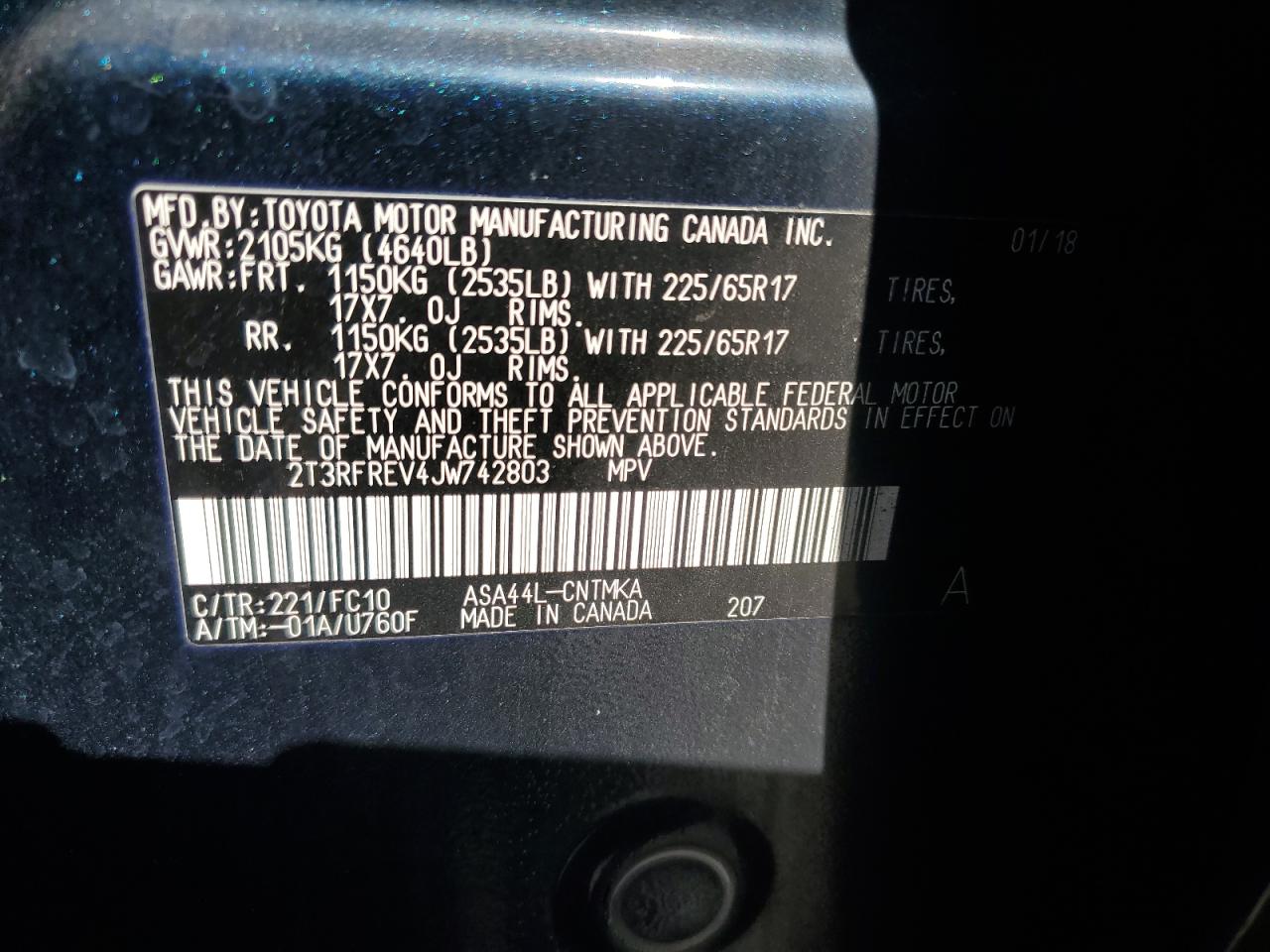 2018 Toyota Rav4 Adventure VIN: 2T3RFREV4JW742803 Lot: 85778895