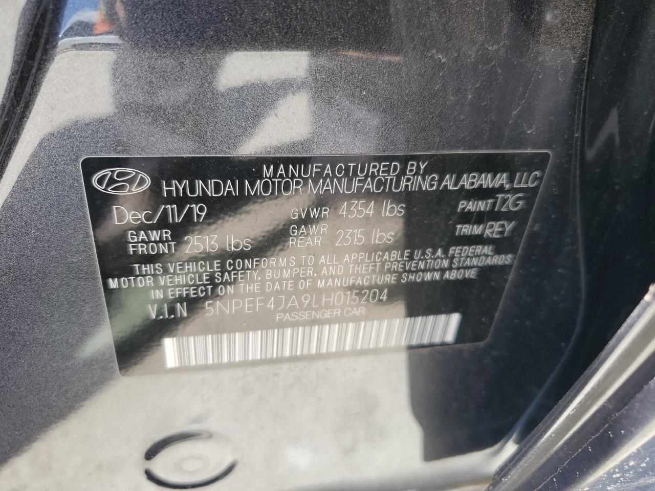 2020 Hyundai Sonata Sel VIN: 5NPEF4JA9LH015204 Lot: 84541895