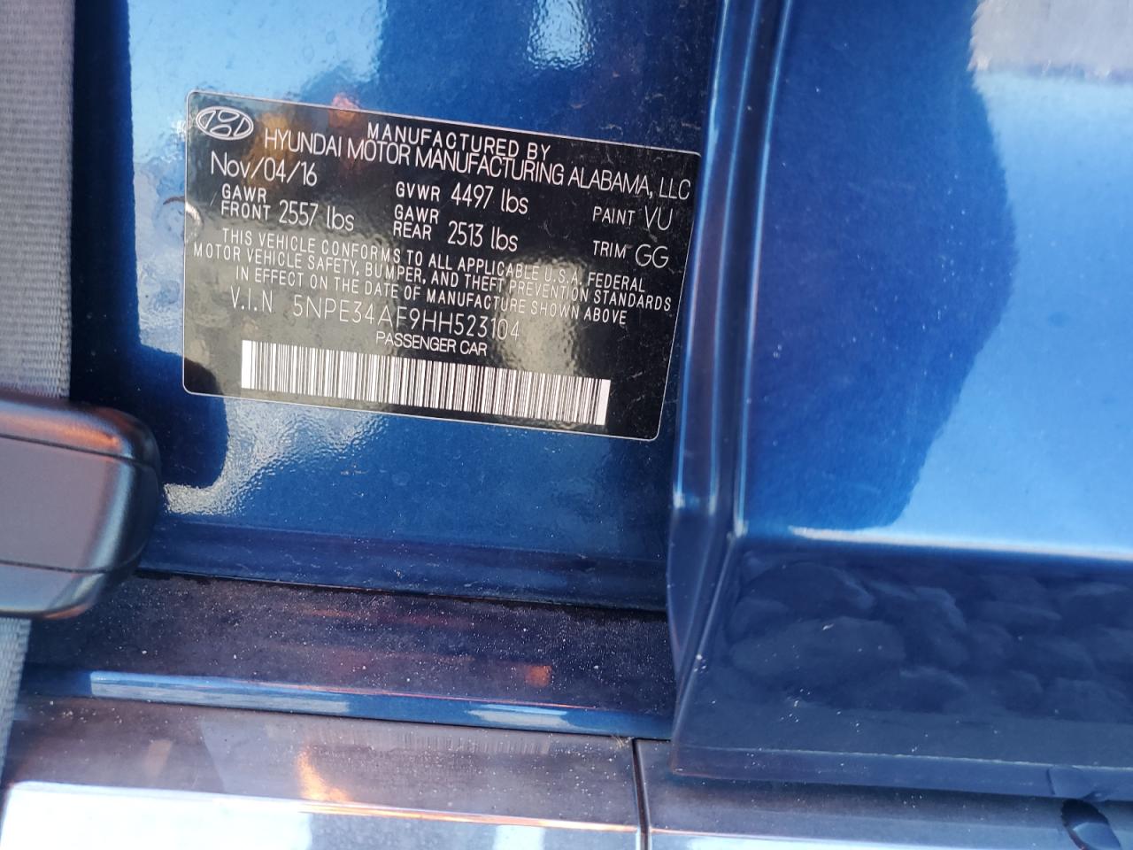 2017 Hyundai Sonata Sport VIN: 5NPE34AF9HH523104 Lot: 86179235