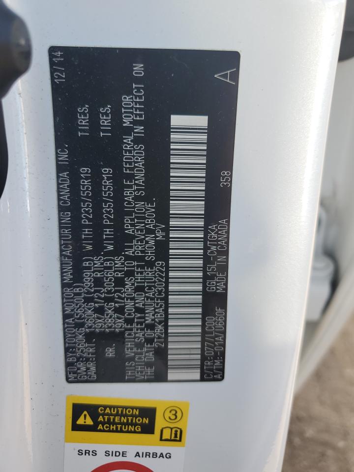 2015 Lexus Rx 350 Base VIN: 2T2BK1BA5FC302229 Lot: 85347495