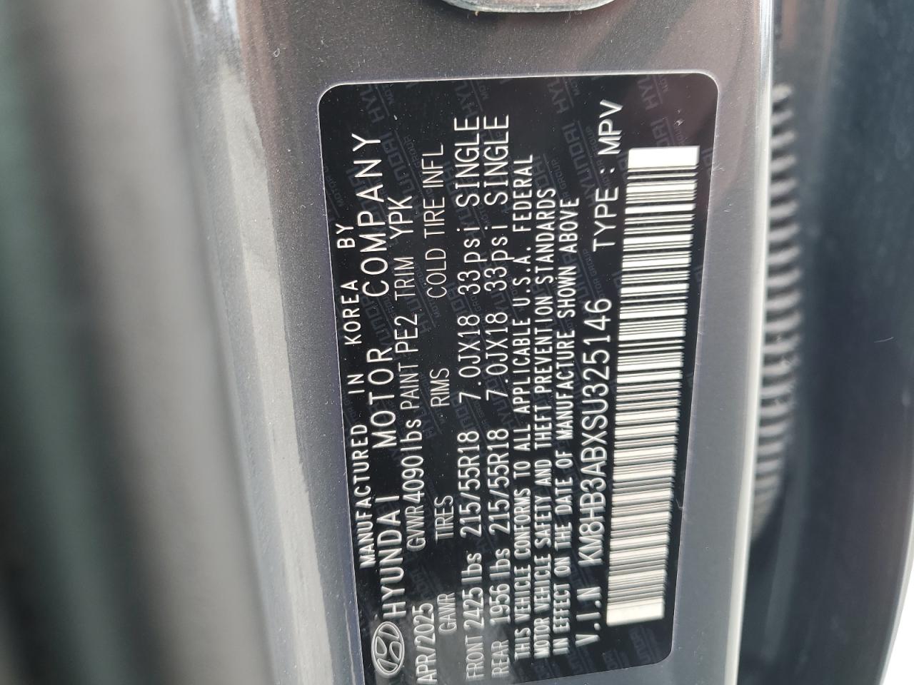 2025 Hyundai Kona Sel VIN: KM8HB3ABXSU325146 Lot: 85659895