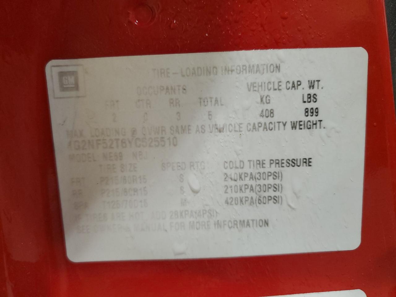 2000 Pontiac Grand Am Se1 VIN: 1G2NF52T6YC525510 Lot: 90291755