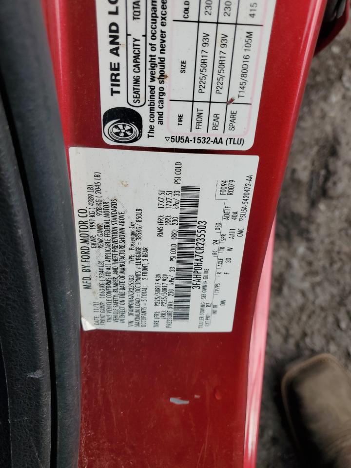 2012 Ford Fusion Se VIN: 3FAHP0HA7CR235503 Lot: 85893785