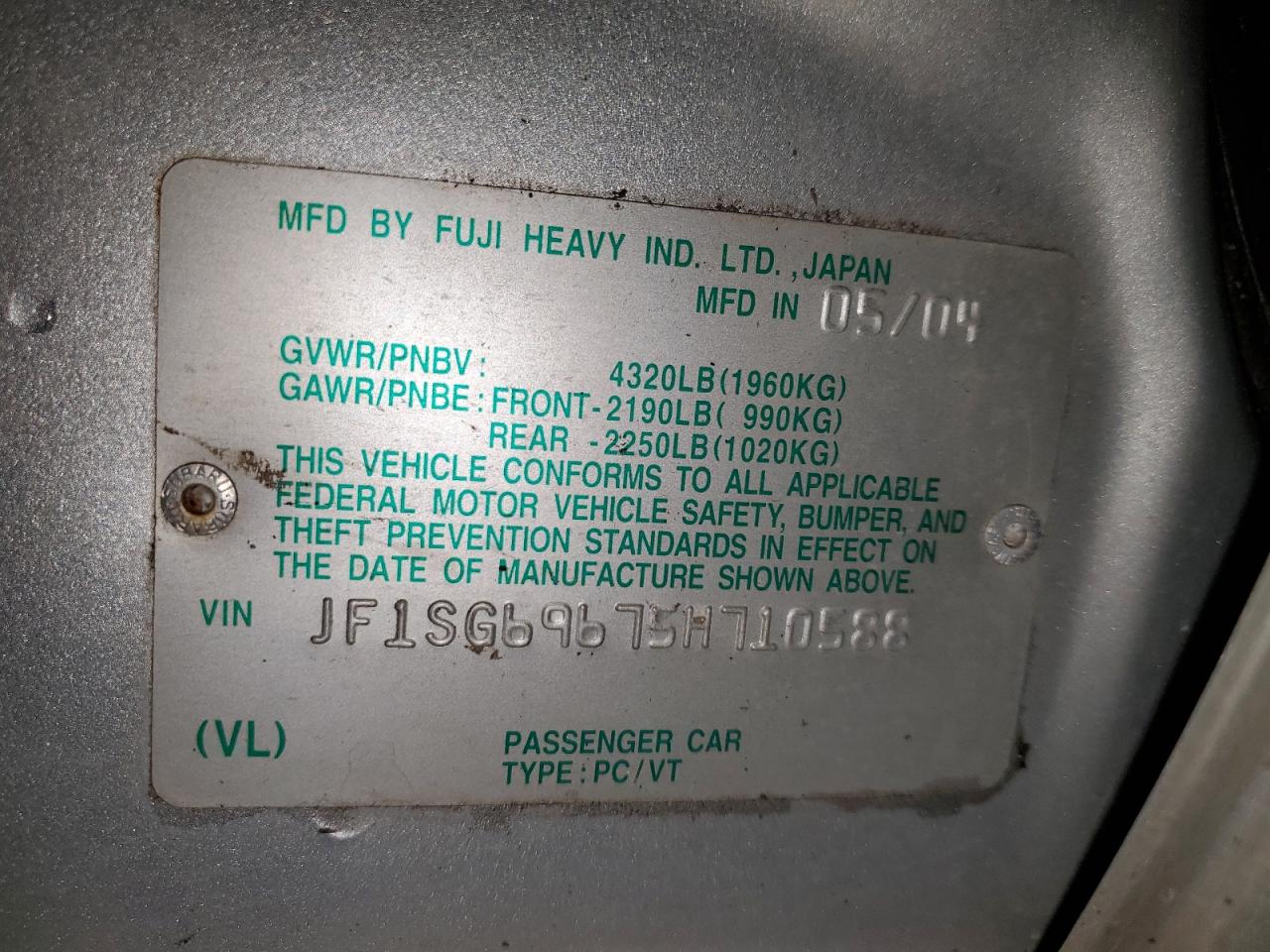 2005 Subaru Forester 2.5Xt VIN: JF1SG69675H710588 Lot: 85009765