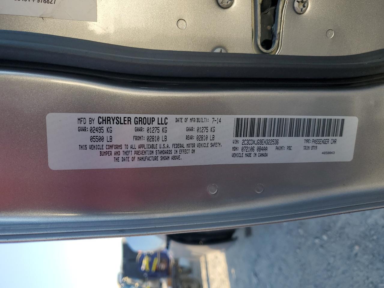 2014 Dodge Charger Sxt VIN: 2C3CDXJG9EH322536 Lot: 85821285