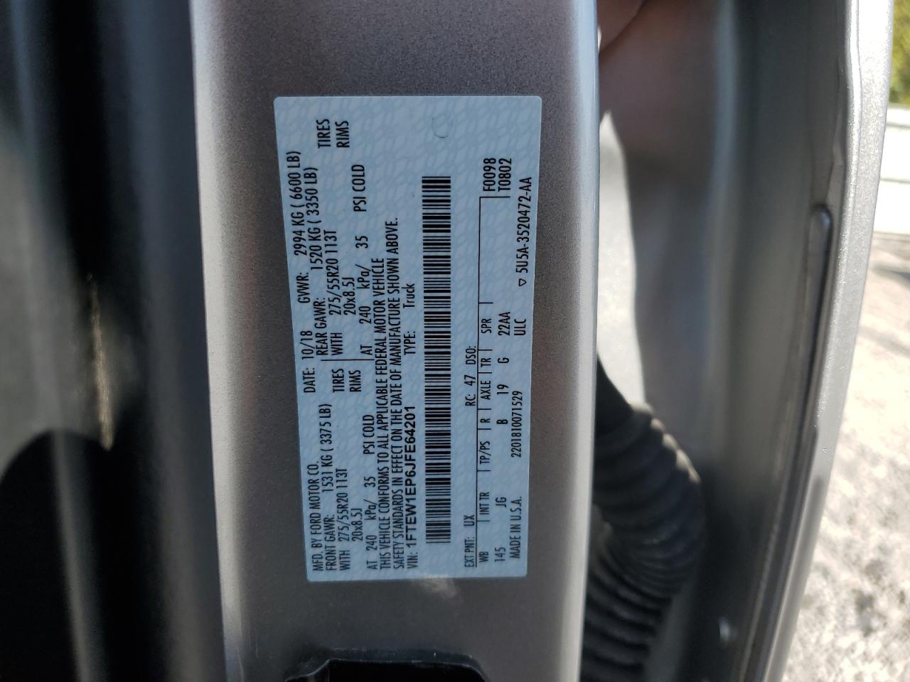 2018 Ford F150 Supercrew VIN: 1FTEW1EP6JFE64201 Lot: 81267775