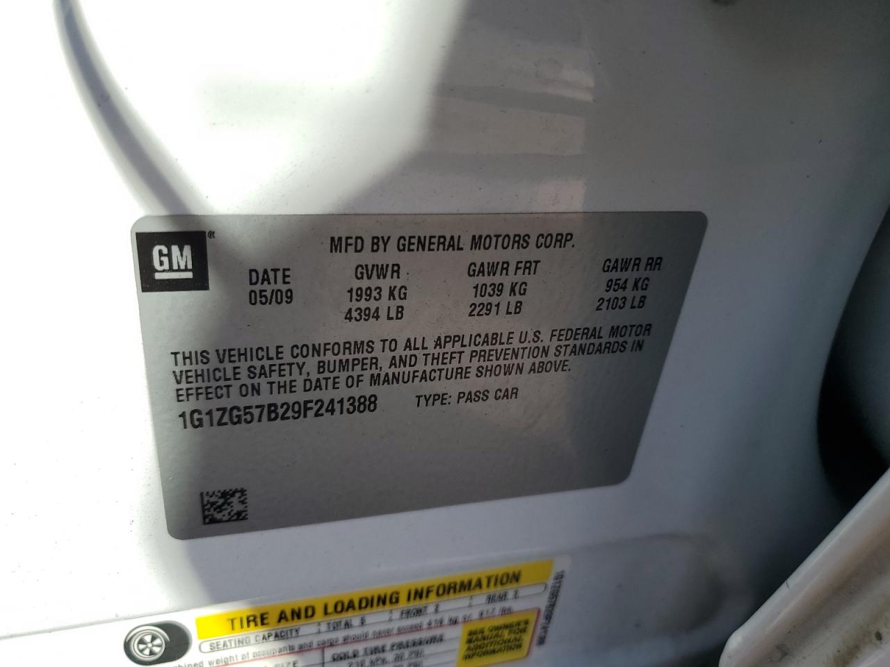 2009 Chevrolet Malibu Ls VIN: 1G1ZG57B29F241388 Lot: 87007425