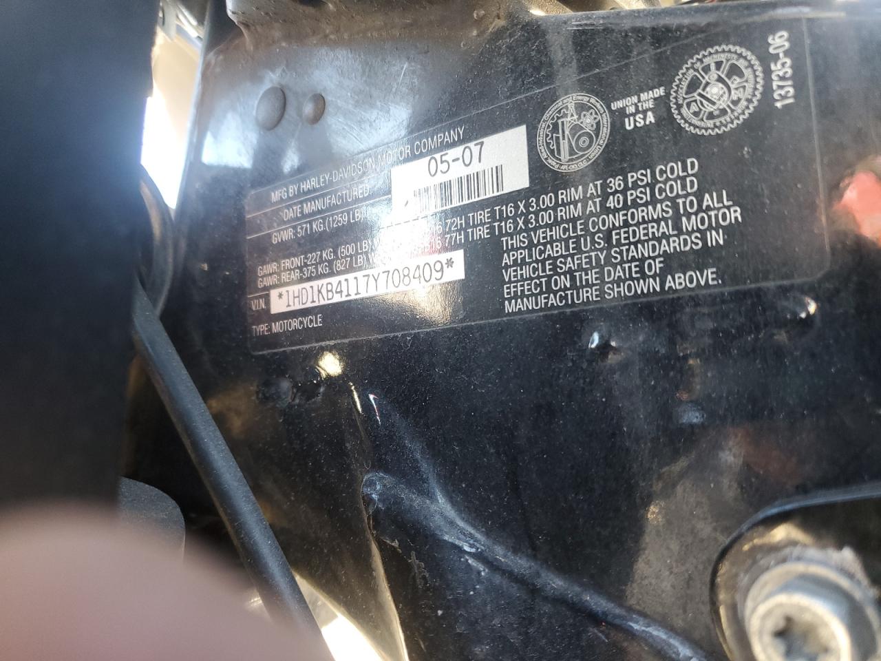 2007 Harley-Davidson Flhx VIN: 1HD1KB4117Y708409 Lot: 87238145
