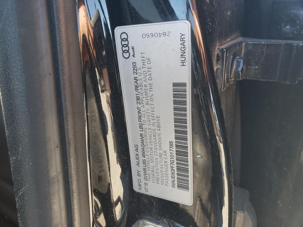 2016 Audi A3 Premium Plus VIN: WAUE8GFF7G1017785 Lot: 86191005
