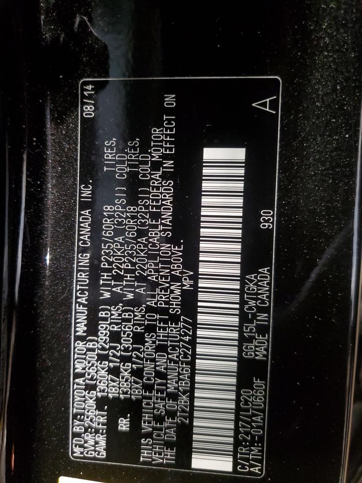 2015 Lexus Rx 350 Base VIN: 2T2BK1BA6FC274277 Lot: 90516985