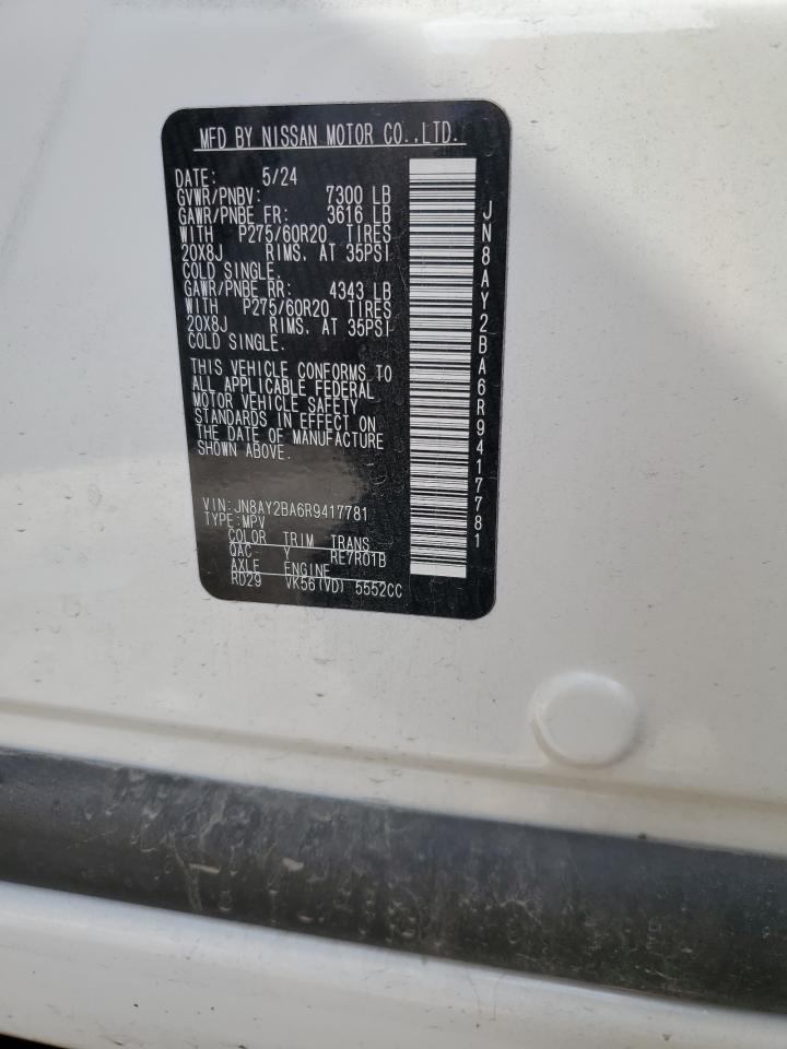 2024 Nissan Armada Sl VIN: JN8AY2BA6R9417781 Lot: 86097725