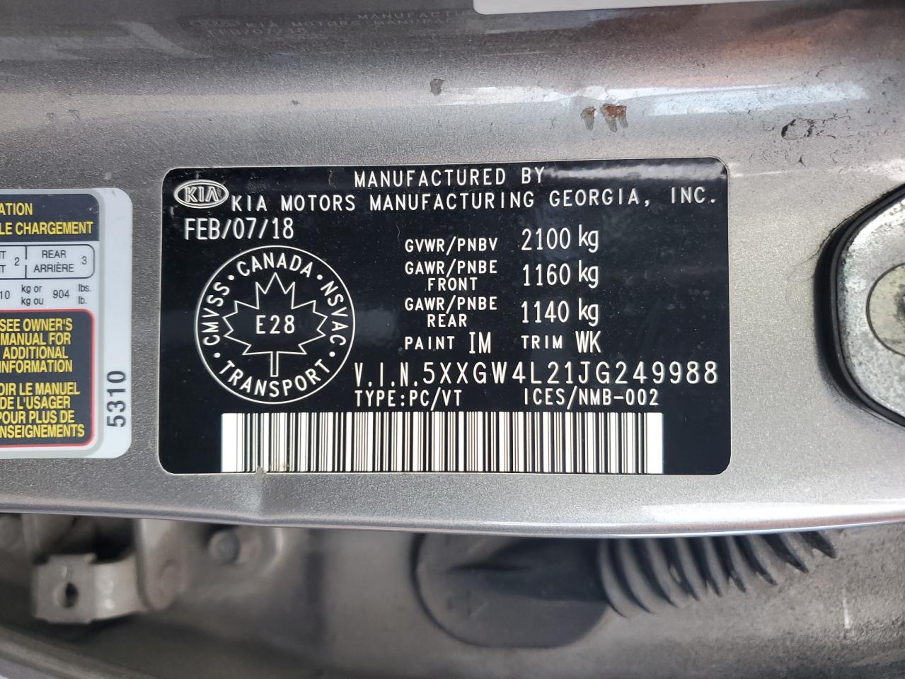 2018 Kia Optima Sx VIN: 5XXGW4L21JG249988 Lot: 89500985