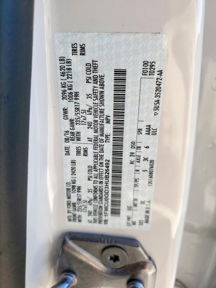 2017 Ford Escape Se VIN: 1FMCU0GD3HUB26492 Lot: 82396335