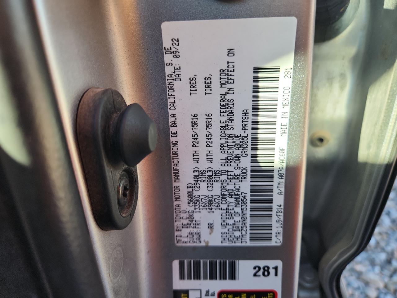 2022 Toyota Tacoma Double Cab VIN: 3TMCZ5AN0NM530547 Lot: 85518195