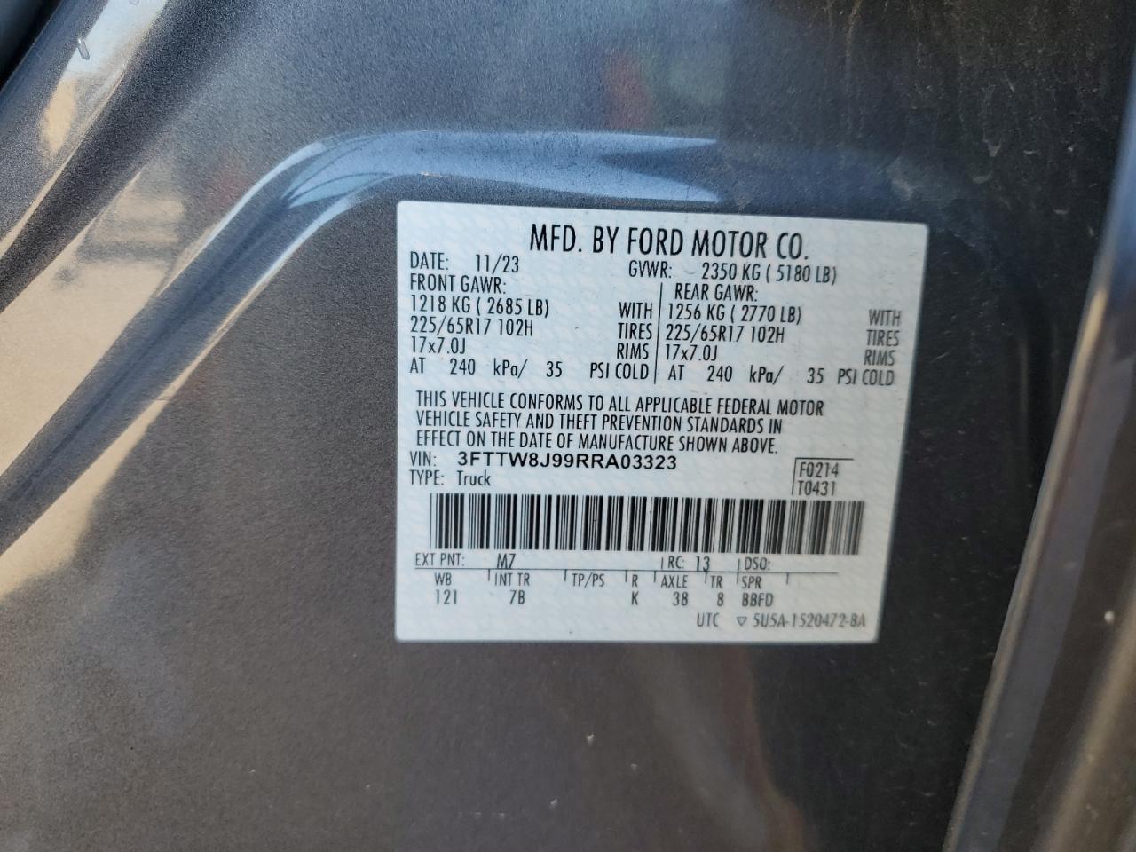 2024 Ford Maverick Xlt VIN: 3FTTW8J99RRA03323 Lot: 82667825