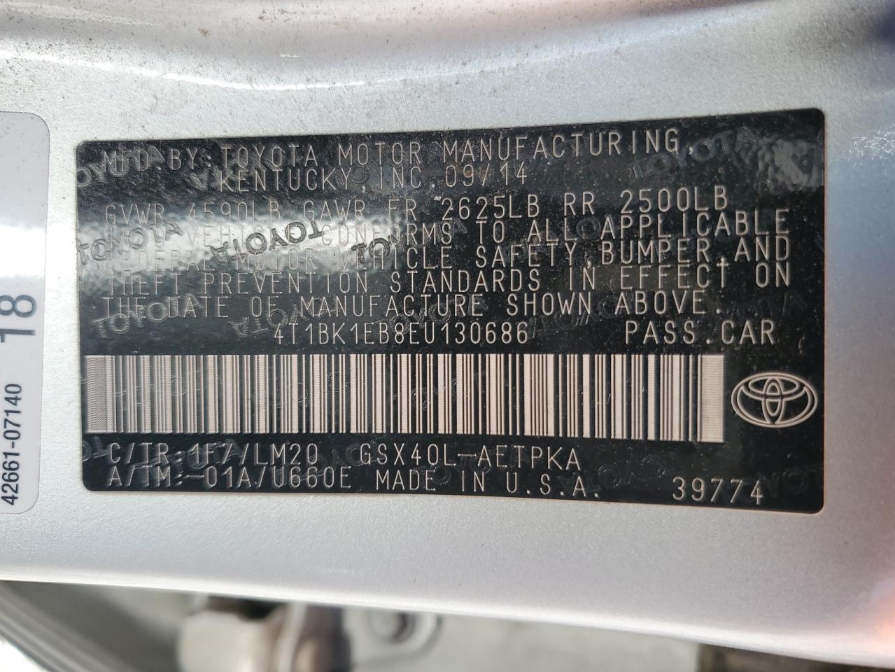 2014 Toyota Avalon Base VIN: 4T1BK1EB8EU130686 Lot: 89705375