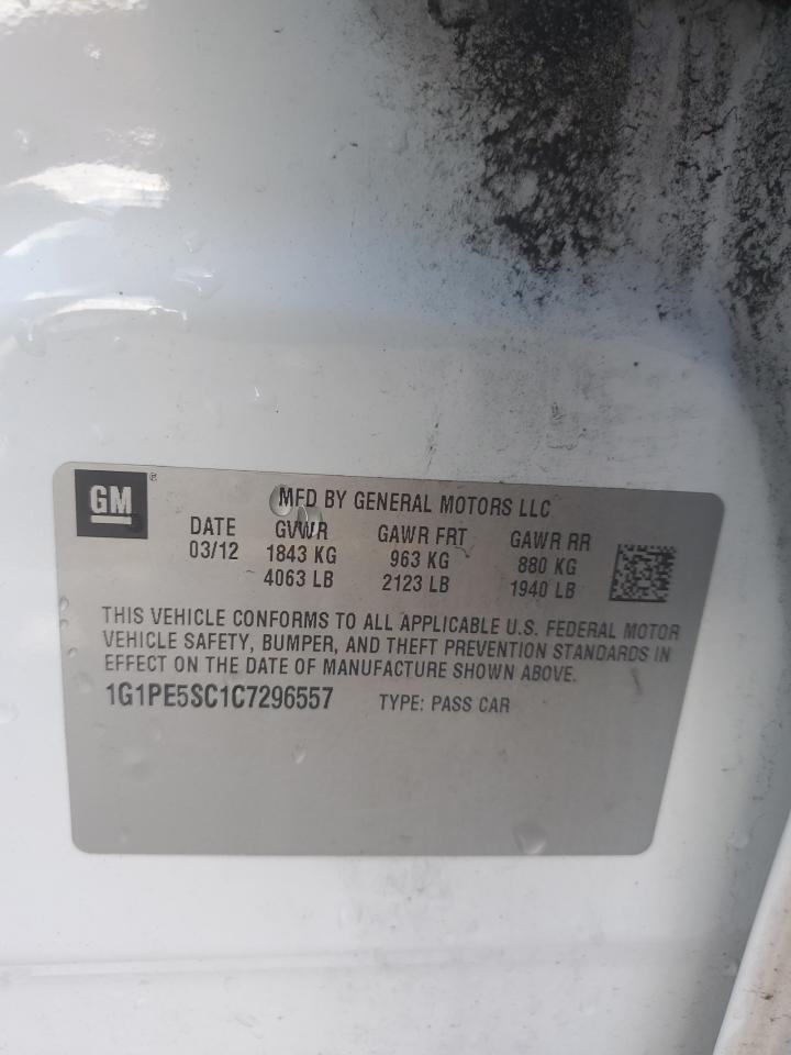 2012 Chevrolet Cruze Lt VIN: 1G1PE5SC1C7296557 Lot: 85694375