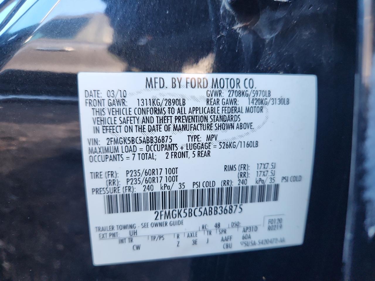 2010 Ford Flex Se VIN: 2FMGK5BC5ABB36875 Lot: 89609375