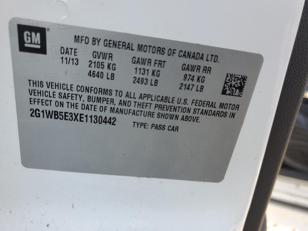 2014 Chevrolet Impala VIN: 2G1WB5E3XE1130442 Lot: 82394685