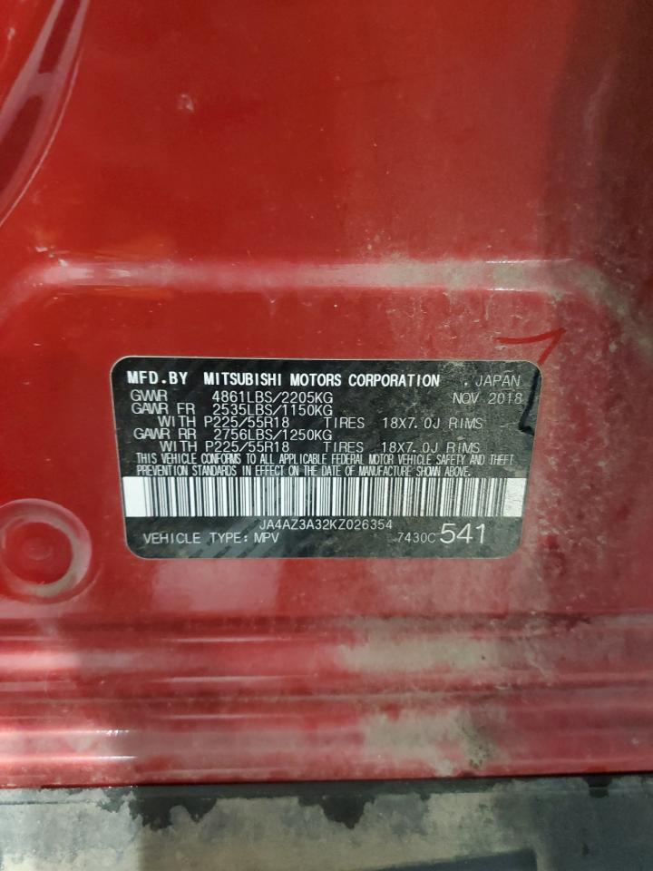 2019 Mitsubishi Outlander Se VIN: JA4AZ3A32KZ026354 Lot: 90400425