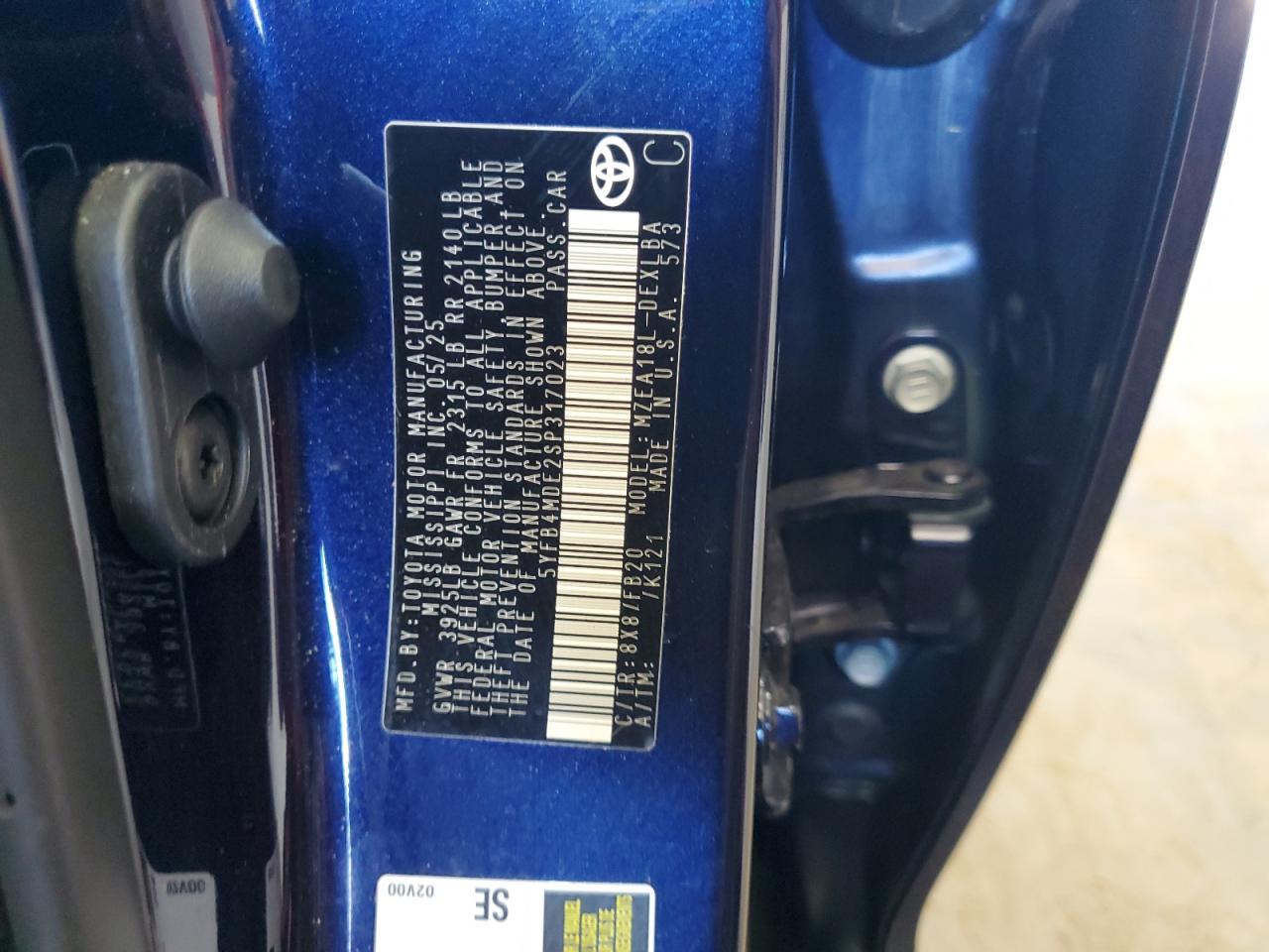 2025 Toyota Corolla Le VIN: 5YFB4MDE2SP317023 Lot: 85686135