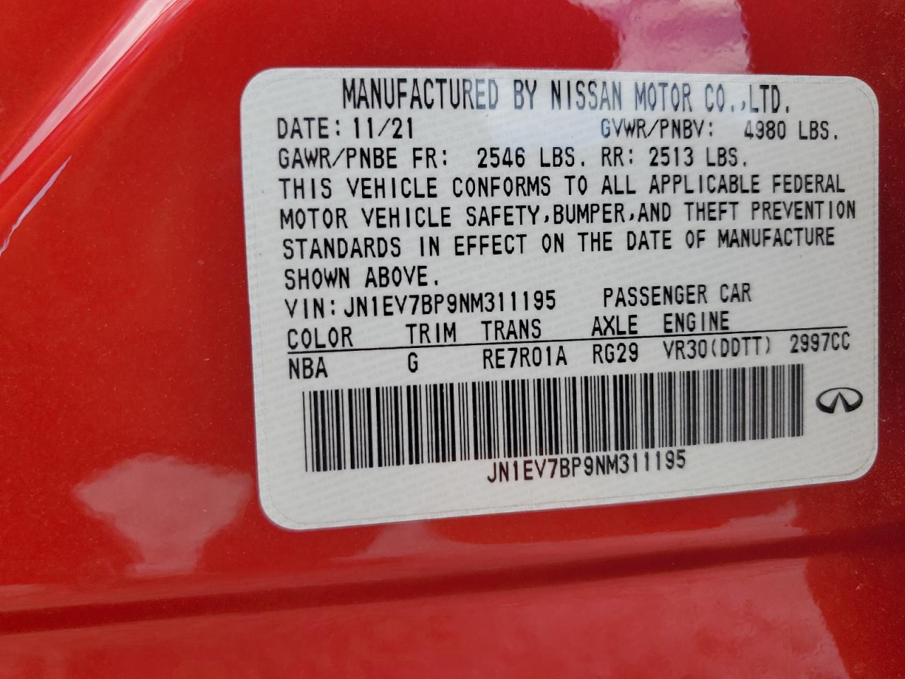 2022 Infiniti Q50 Luxe VIN: JN1EV7BP9NM311195 Lot: 85411075