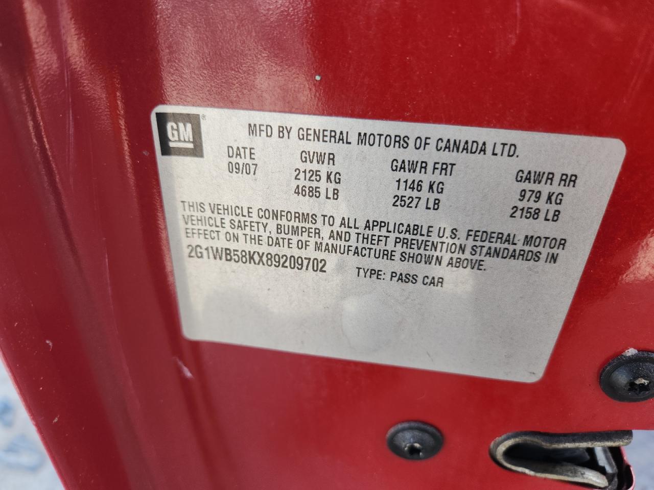 2008 Chevrolet Impala Ls VIN: 2G1WB58KX89209702 Lot: 84430915